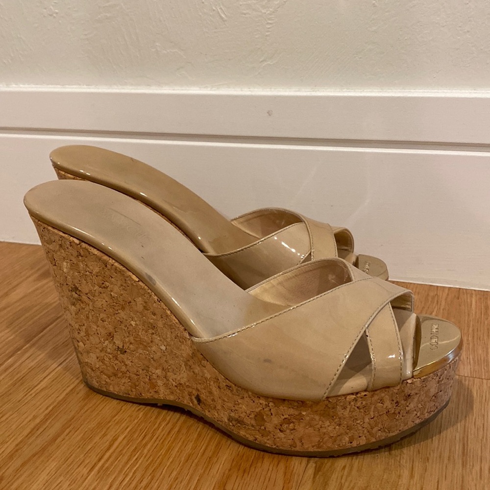 Jimmy Choo Pandora Natural Patent Wedge